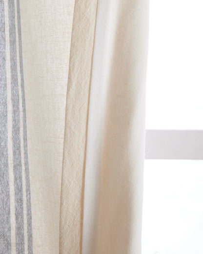 Coastal Stripe Linen Cotton Curtain - Single Panel - 48x84 / Ivory/Fog