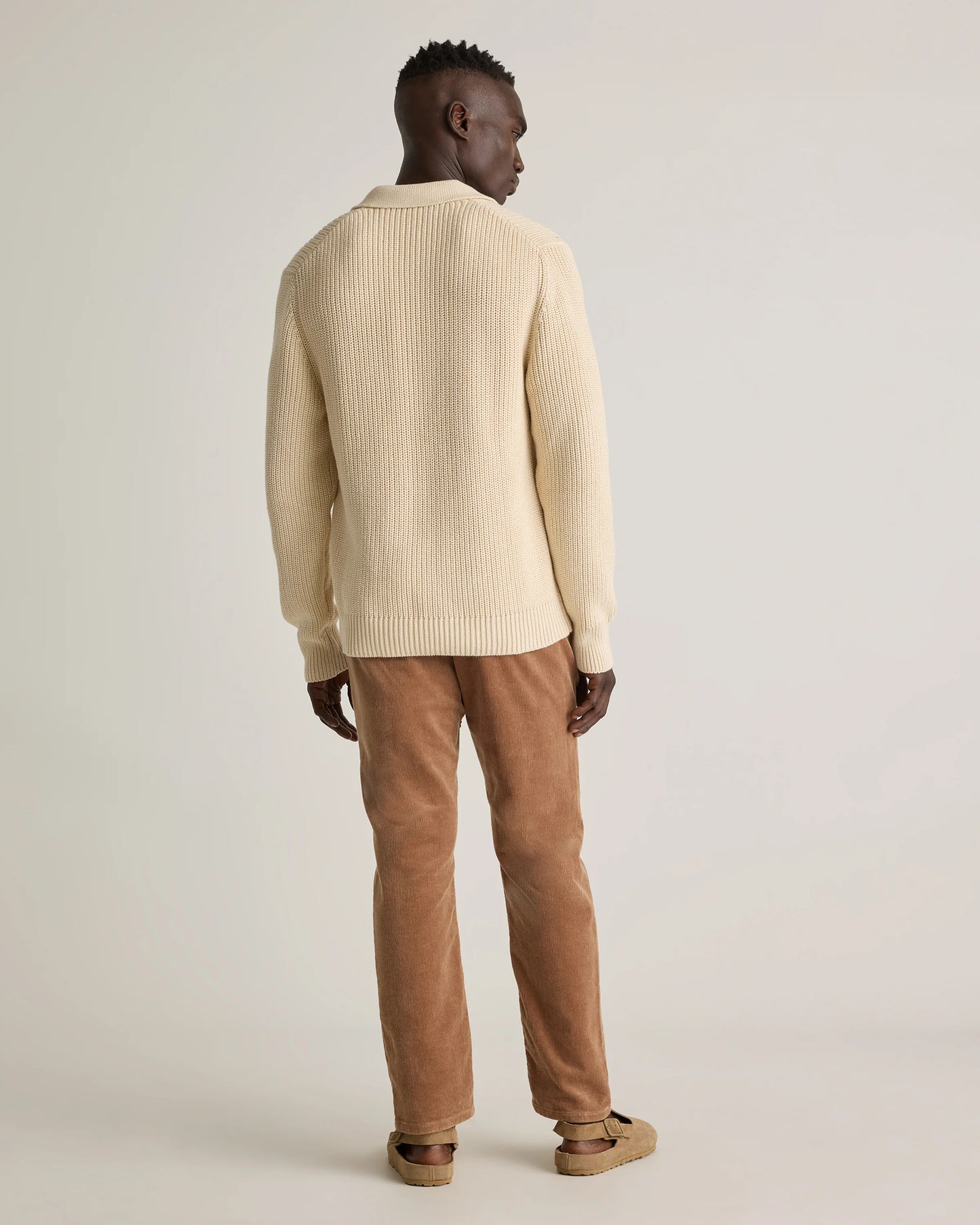 100% Organic Cotton Fisherman Polo Sweater - S / Alabaster