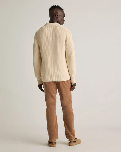 100% Organic Cotton Fisherman Polo Sweater - S / Alabaster