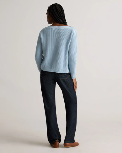 100% Organic Cotton Fisherman Boatneck Sweater - XS / Navy