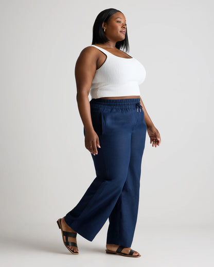 100% European Linen Wide Leg Pants - 1X / Black