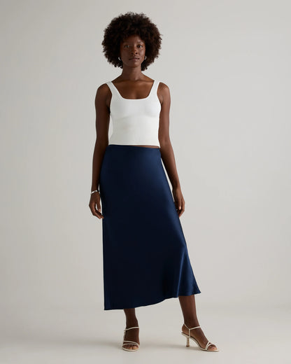 100% Washable Silk Maxi Skirt - XS / Navy