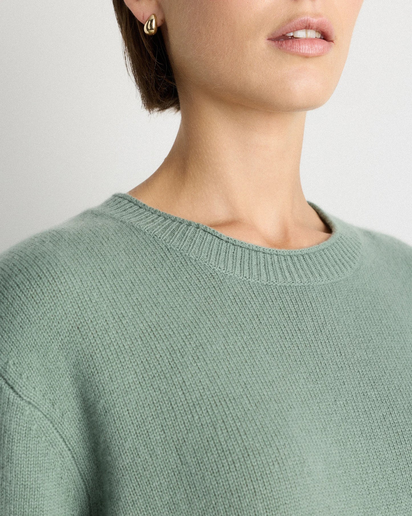 Mongolian Cashmere Boxy Crewneck Sweater - XS / Faded Denim/Brown/Ivory Variegated Stripe