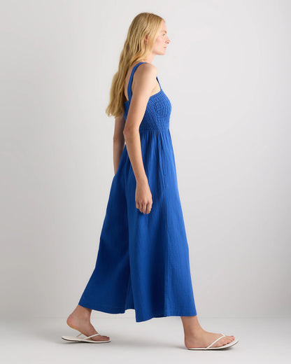 100% Organic Cotton Gauze Smocked Wide Leg Jumpsuit - XS / Spiced Orange