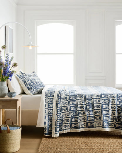 Organic Cotton Jacquard Floral Coverlet Set - Twin / Blue Fog