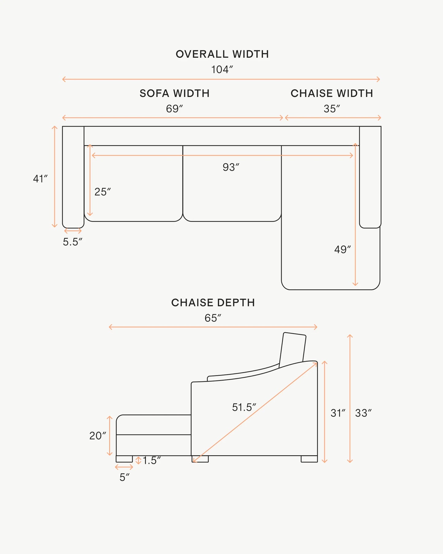 Hollis Slope Arm Chaise Sectional in Performance Chenille Linen Blend - 104" Right Arm / Snow