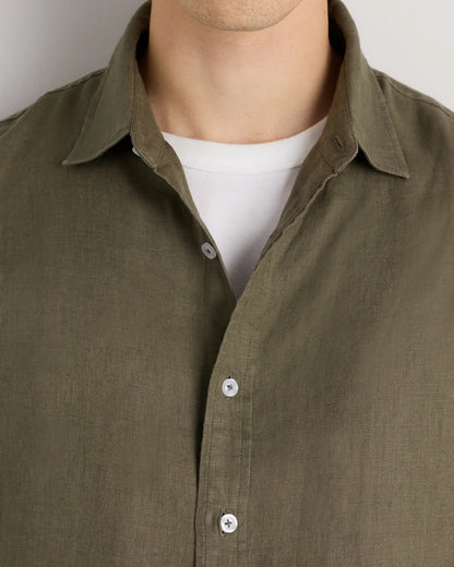 100% European Linen Relaxed Long Sleeve Shirt - XS / Flax