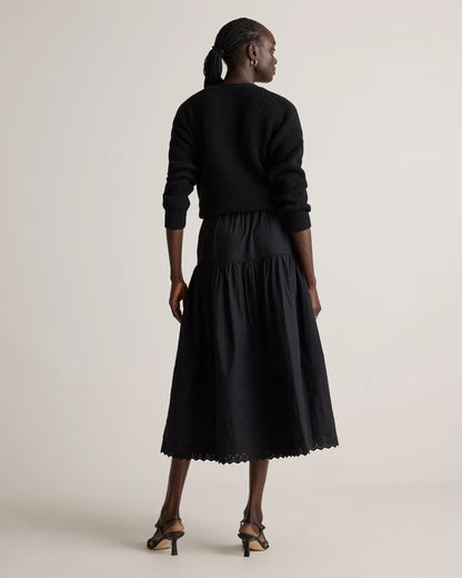 100% Organic Cotton Poplin Pintuck Maxi Skirt - XS / Black