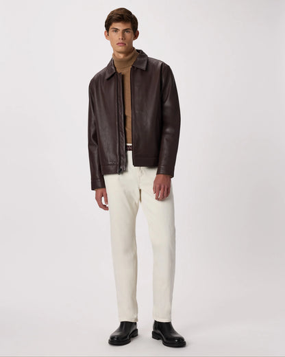 100% Leather Harrington Jacket - S / Dark Cognac Brown