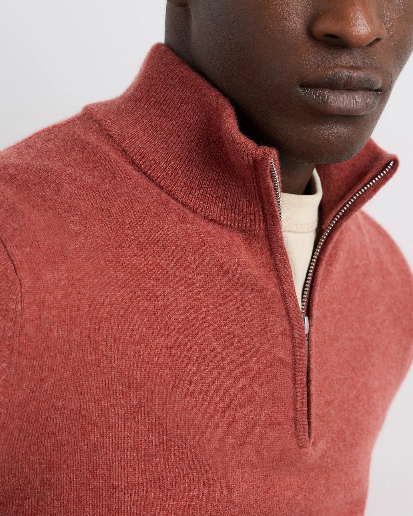 Mongolian Cashmere Quarter Zip Sweater - S / Olive Twist