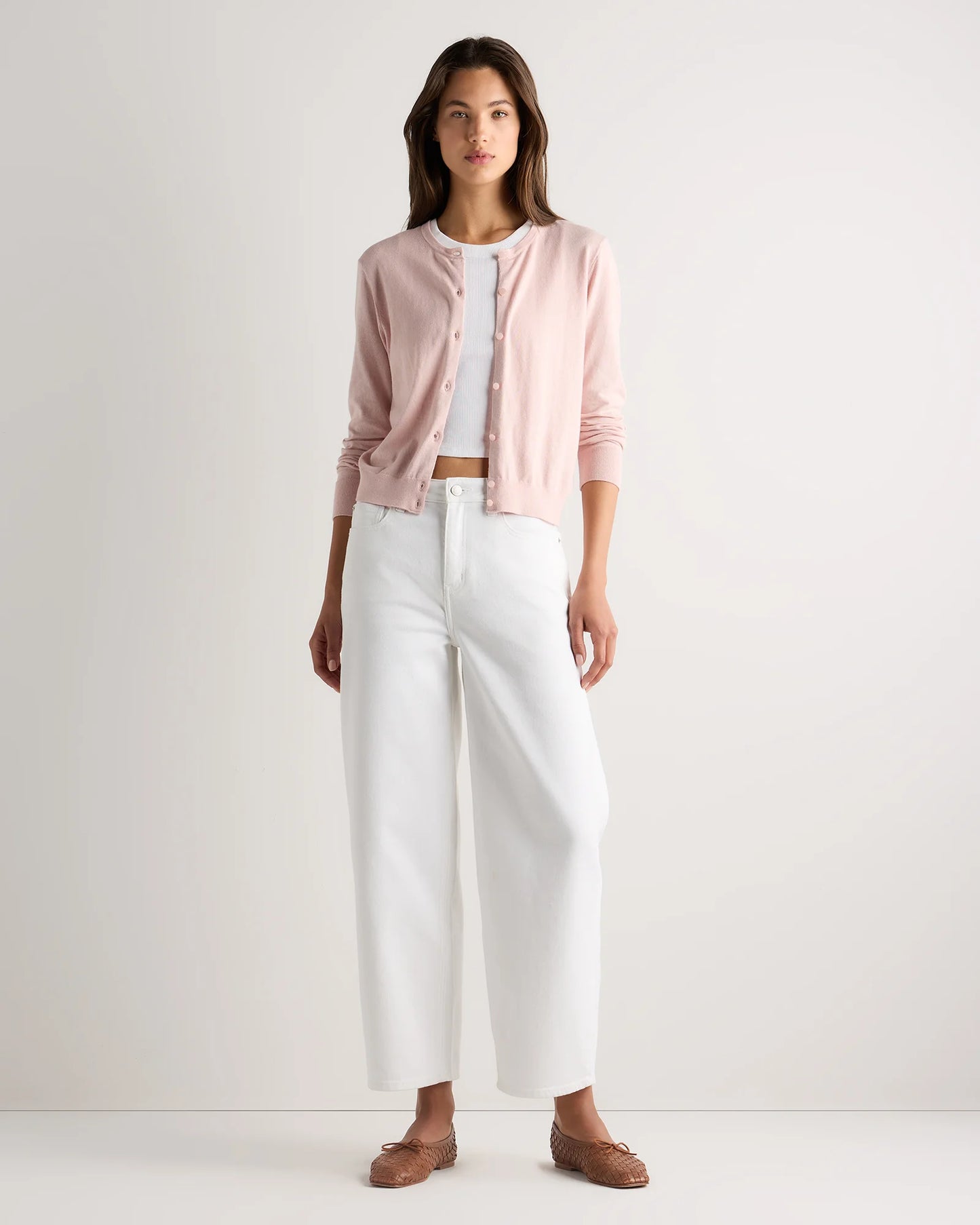 Lightweight Cotton Cashmere Crew Cardigan - XS / Heather Oatmeal