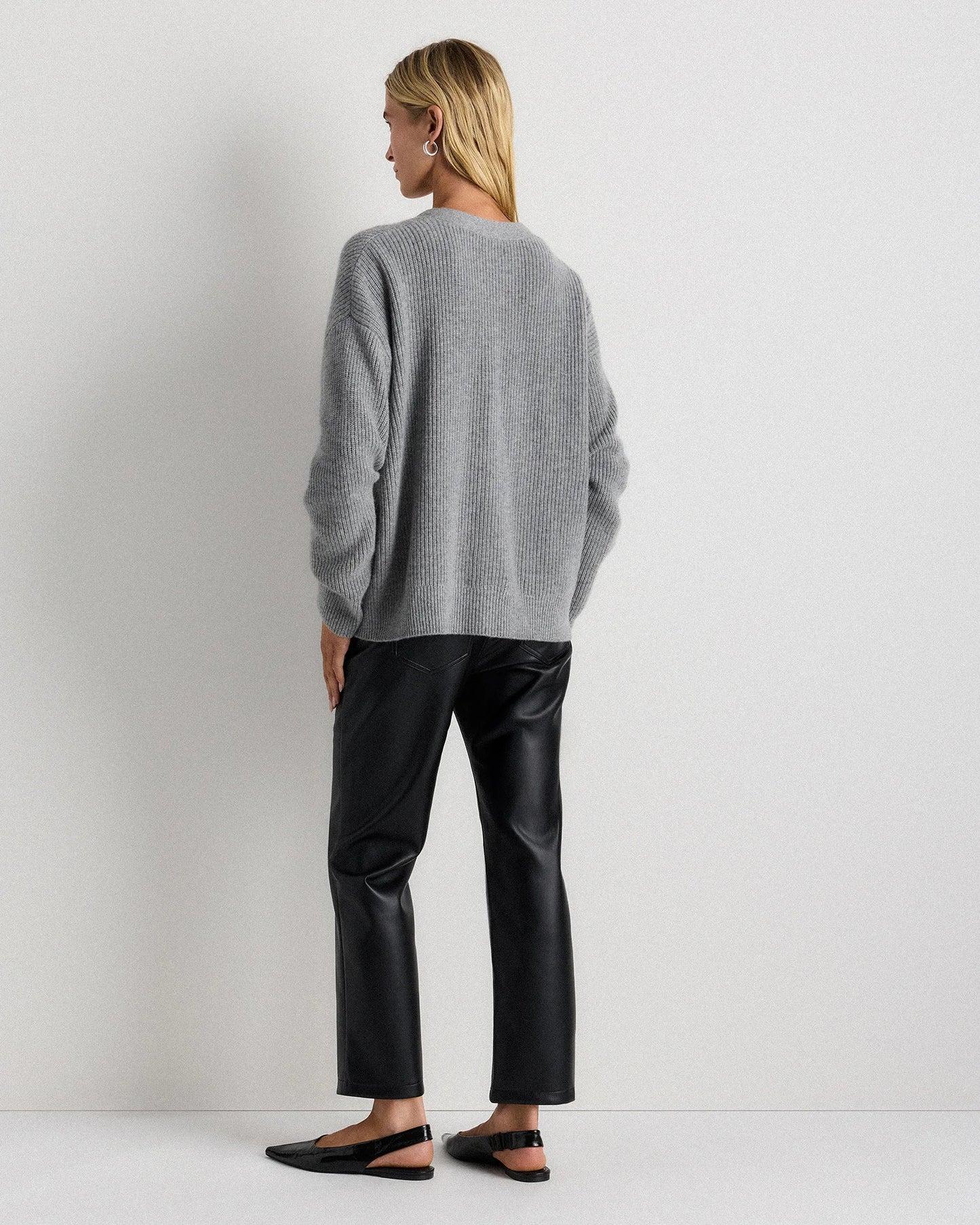 Mongolian Cashmere Fisherman Boxy Cropped Cardigan Sweater - XS / Faded Denim