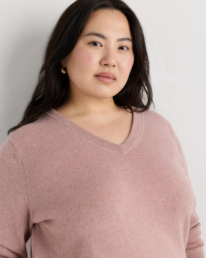 Mongolian Cashmere V-Neck Sweater - 1X / Heather Vintage Pink