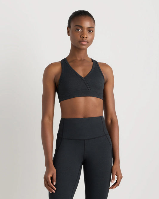Ultra-Soft V-Neck Racerback Bra - XS / Heather Black