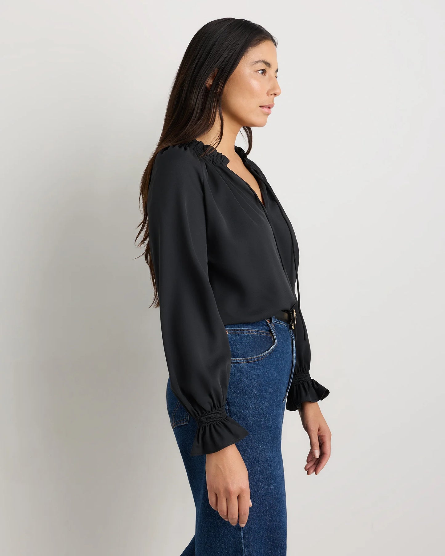 Drapey Chiffon Split Neck Long Sleeve Blouse - XS / Barolo Burgundy