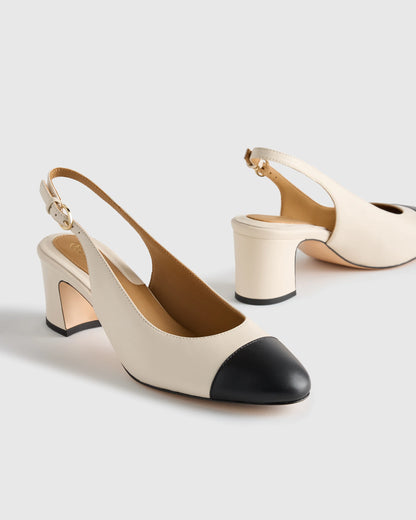 Italian Leather 65mm Cap Toe Slingback - 5 / Cashew