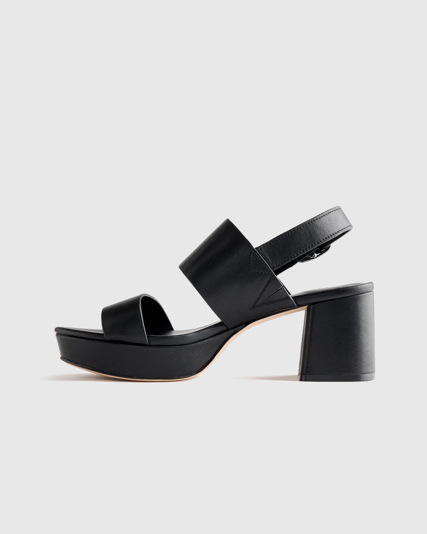 Italian Leather Double Band Block Heel Sandal - 5 / Black
