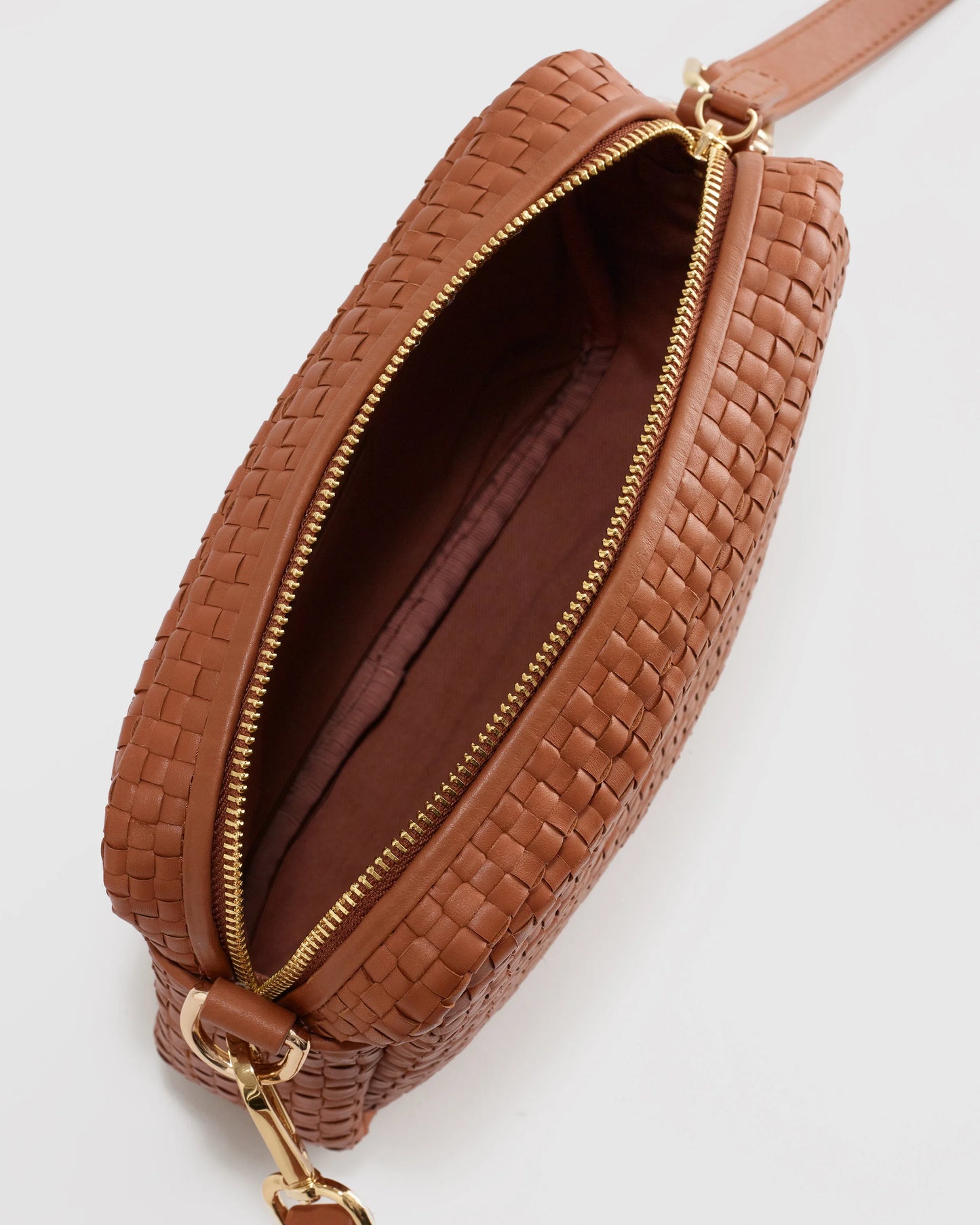 Italian Leather Handwoven Crossbody - One Size / Cognac