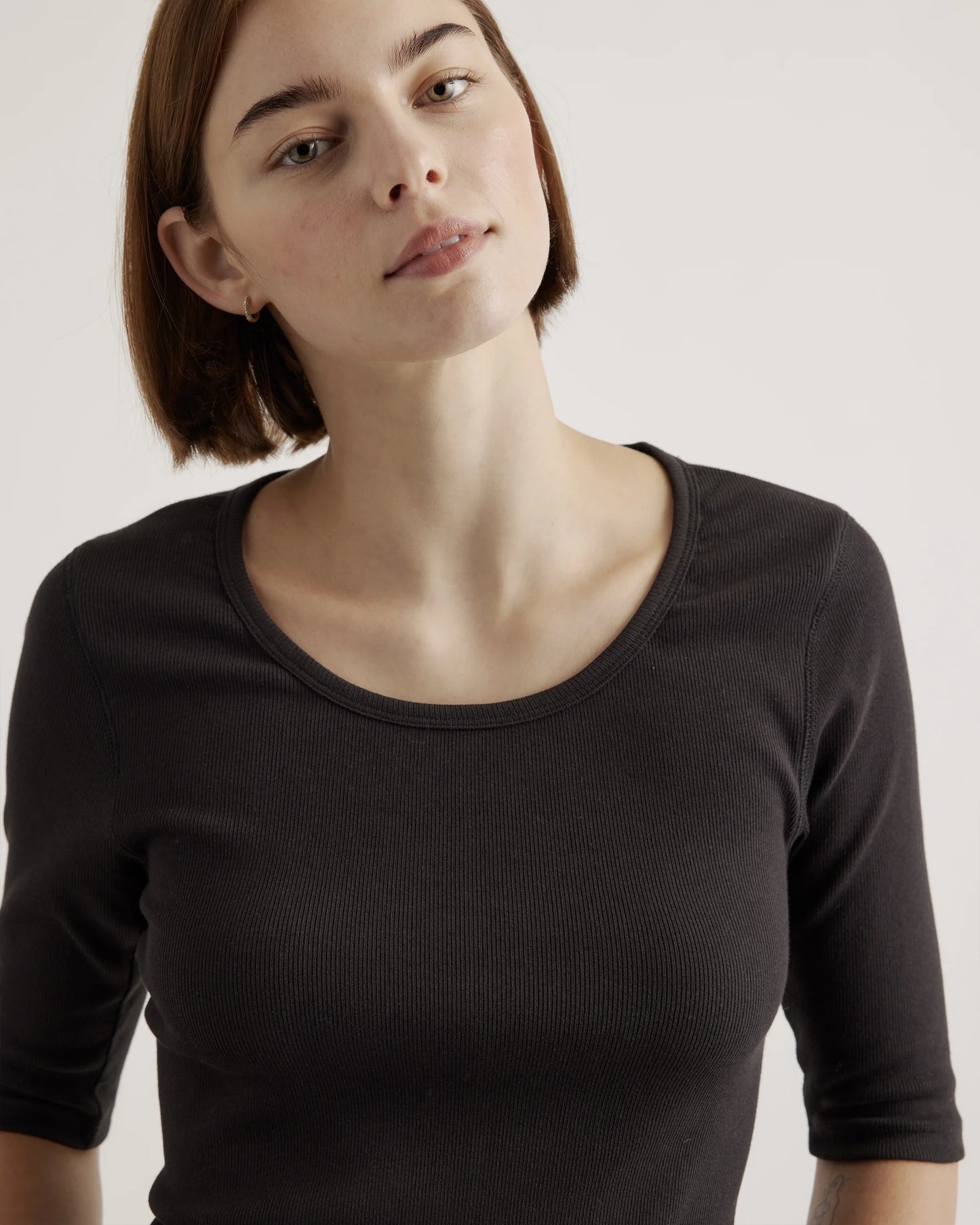 Organic Cotton Micro-Rib Elbow Sleeve Tee - XS / Moonstone Blue