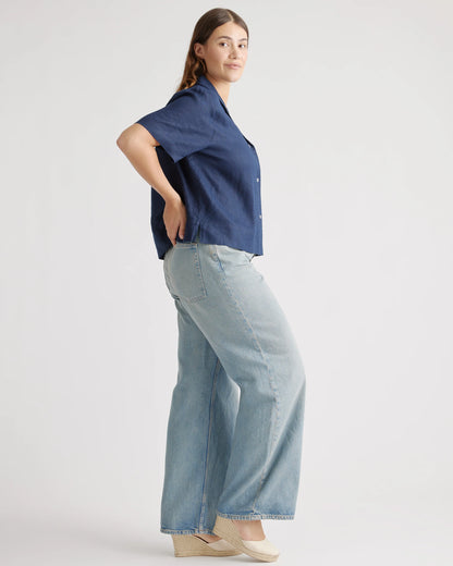 100% European Linen Short Sleeve Shirt - XS / Moonstone Blue