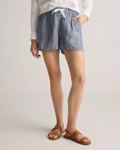 100% European Linen Shorts - XS / Taupe Brown Gingham