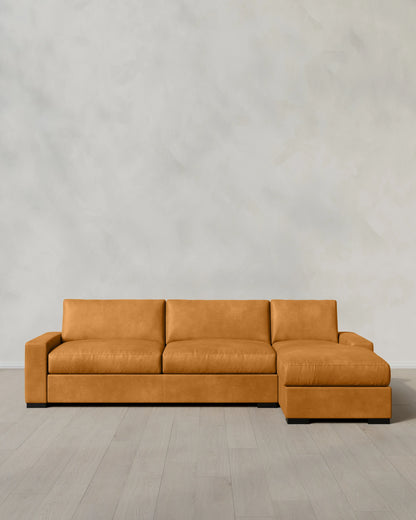 Stillman Chaise Sectional in Leather - 116" Right Arm / Auburn