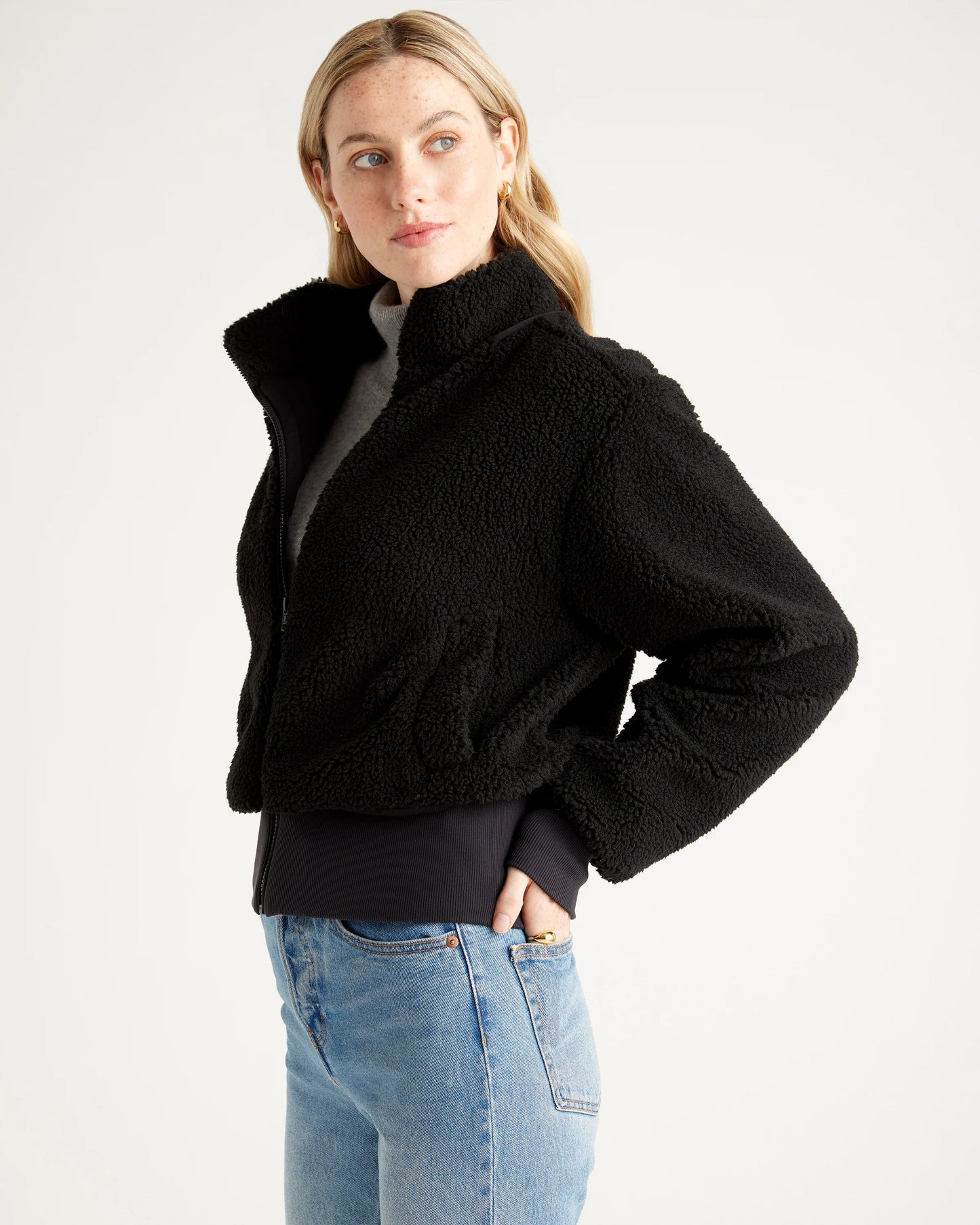 Hooded Sherpa Jacket - XS / Black