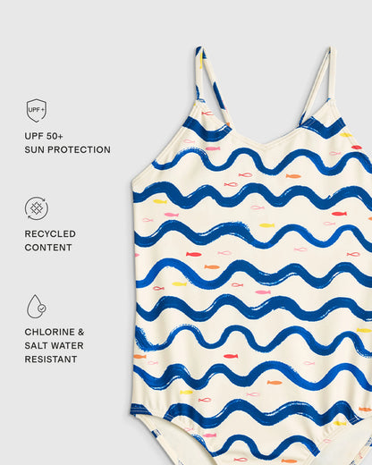 One-Piece Swimsuit - 2T / Wavy Fish