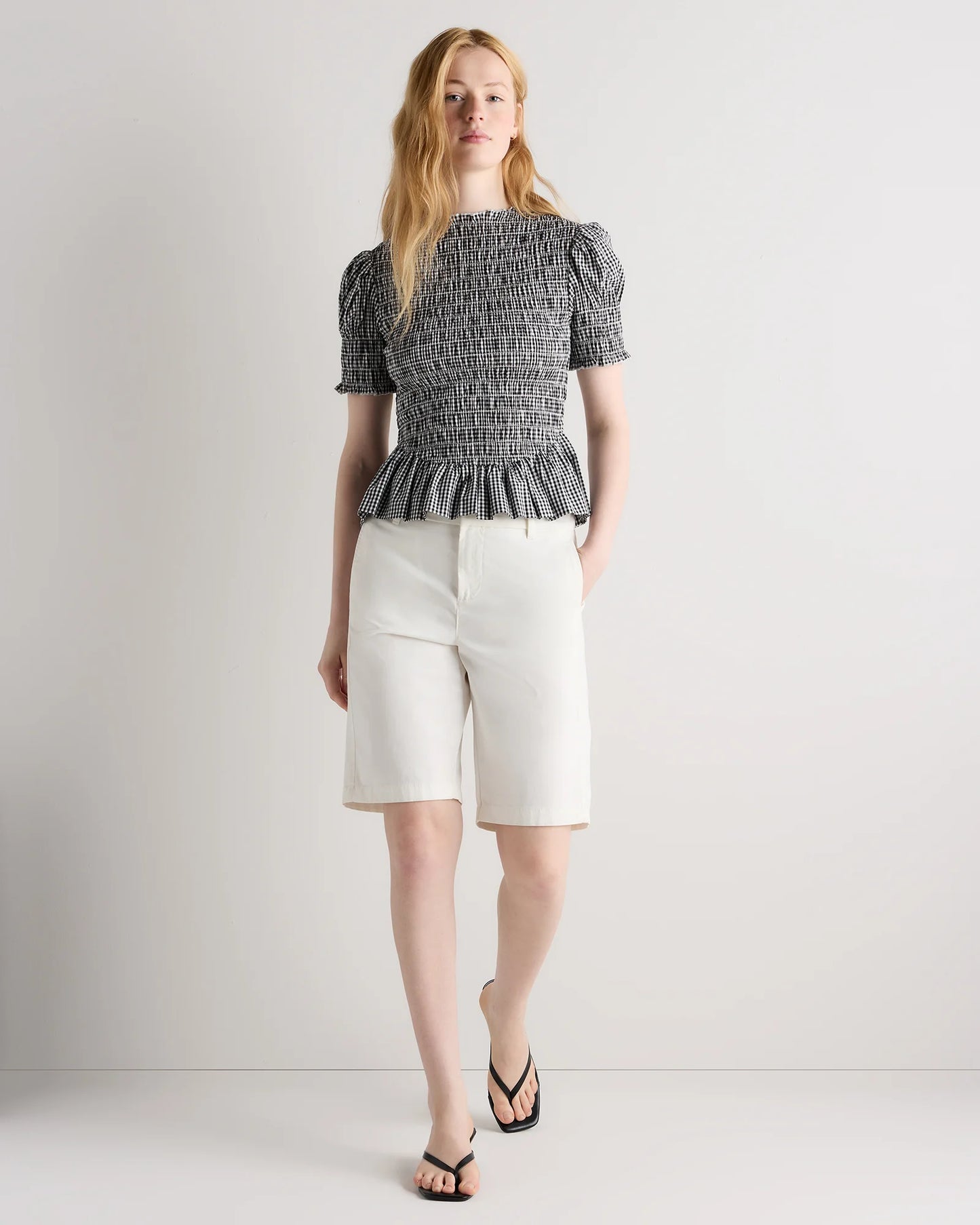 Cotton Viscose Voile Smocked Peplum Top - XS / Classic Mini Gingham