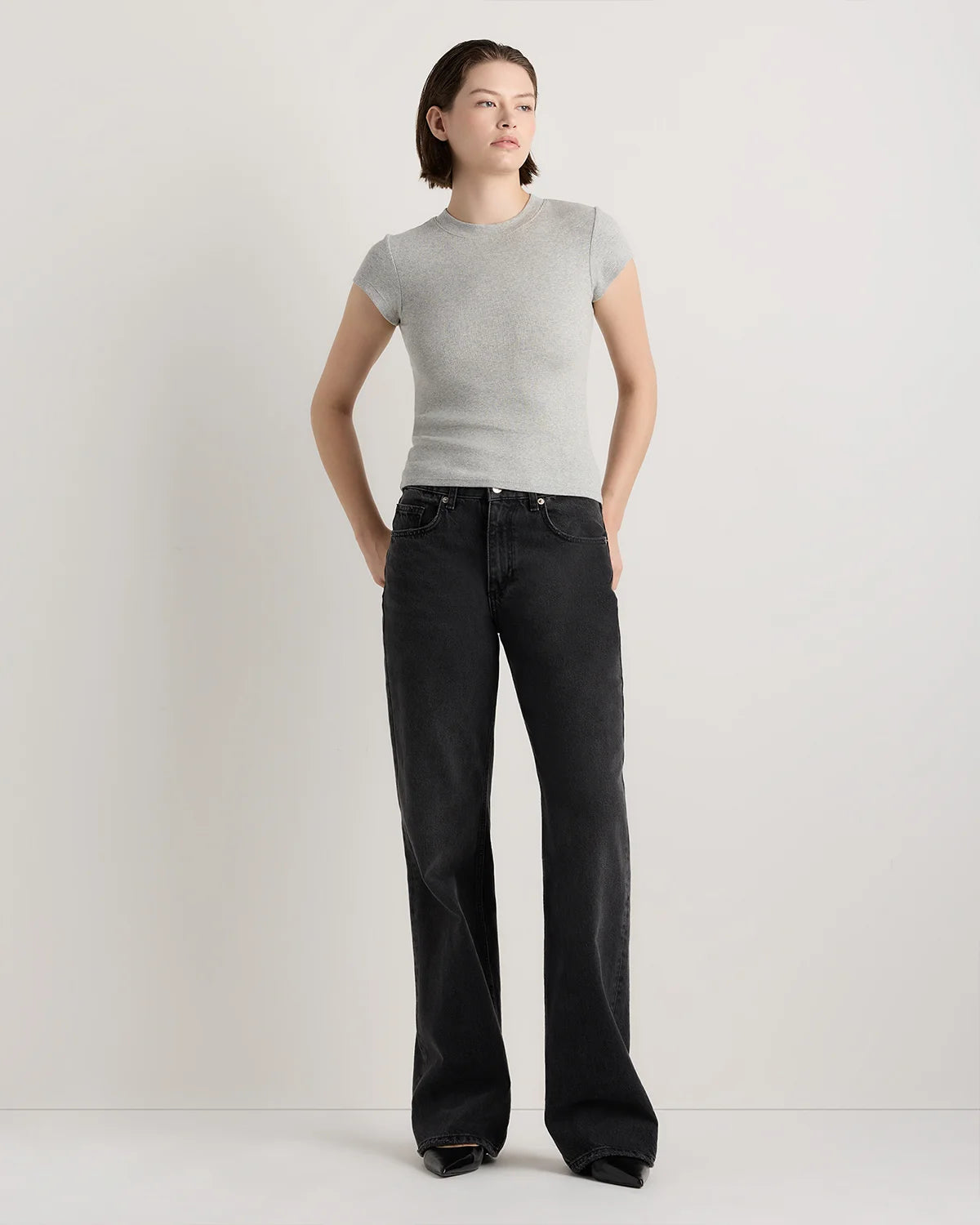Organic Cotton Micro-Rib Crewneck Tee - XS / Heather Oatmeal