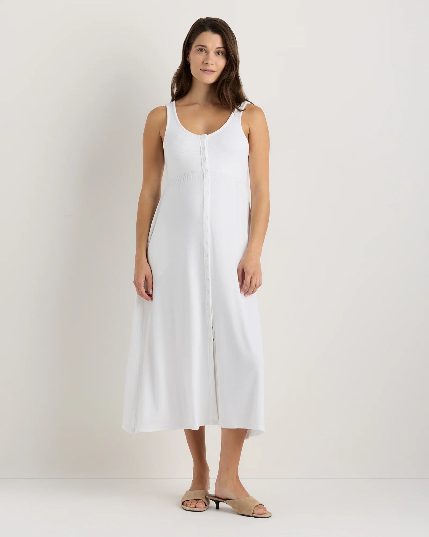 Bamboo Maternity Sleeveless Button Front Dress - XS / Classic White