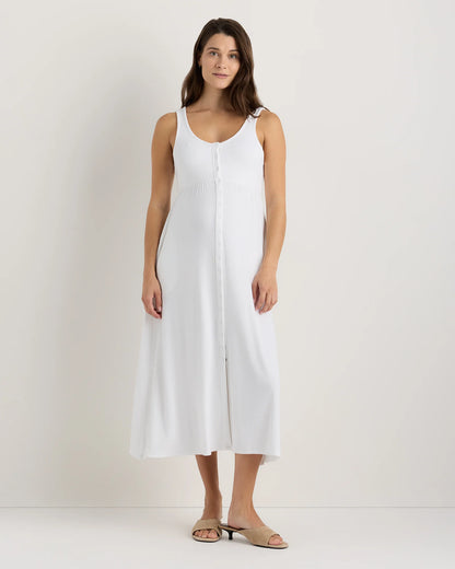 Bamboo Maternity Sleeveless Button Front Dress - XS / Classic White