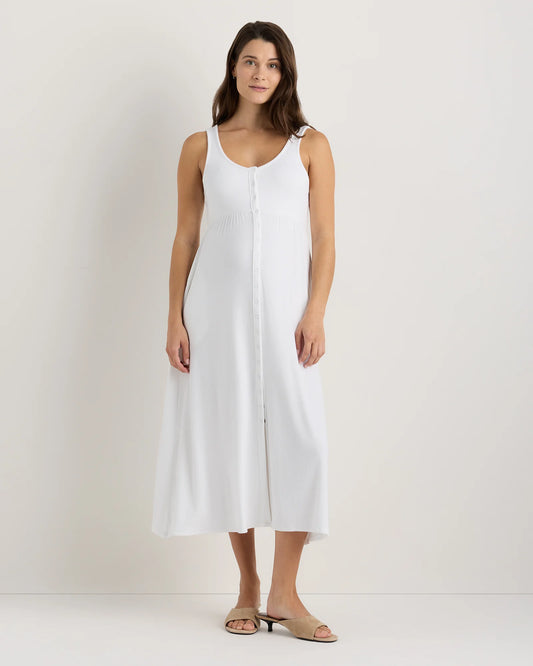 Bamboo Maternity Sleeveless Button Front Dress - XS / Classic White