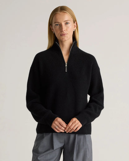 Mongolian Cashmere Fisherman Quarter Zip Sweater - XS / Ivory