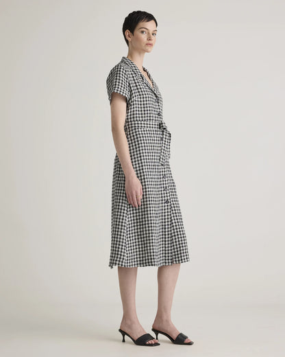 100% European Linen Button Front Dress - XS / Sky Blue Mariner Stripe