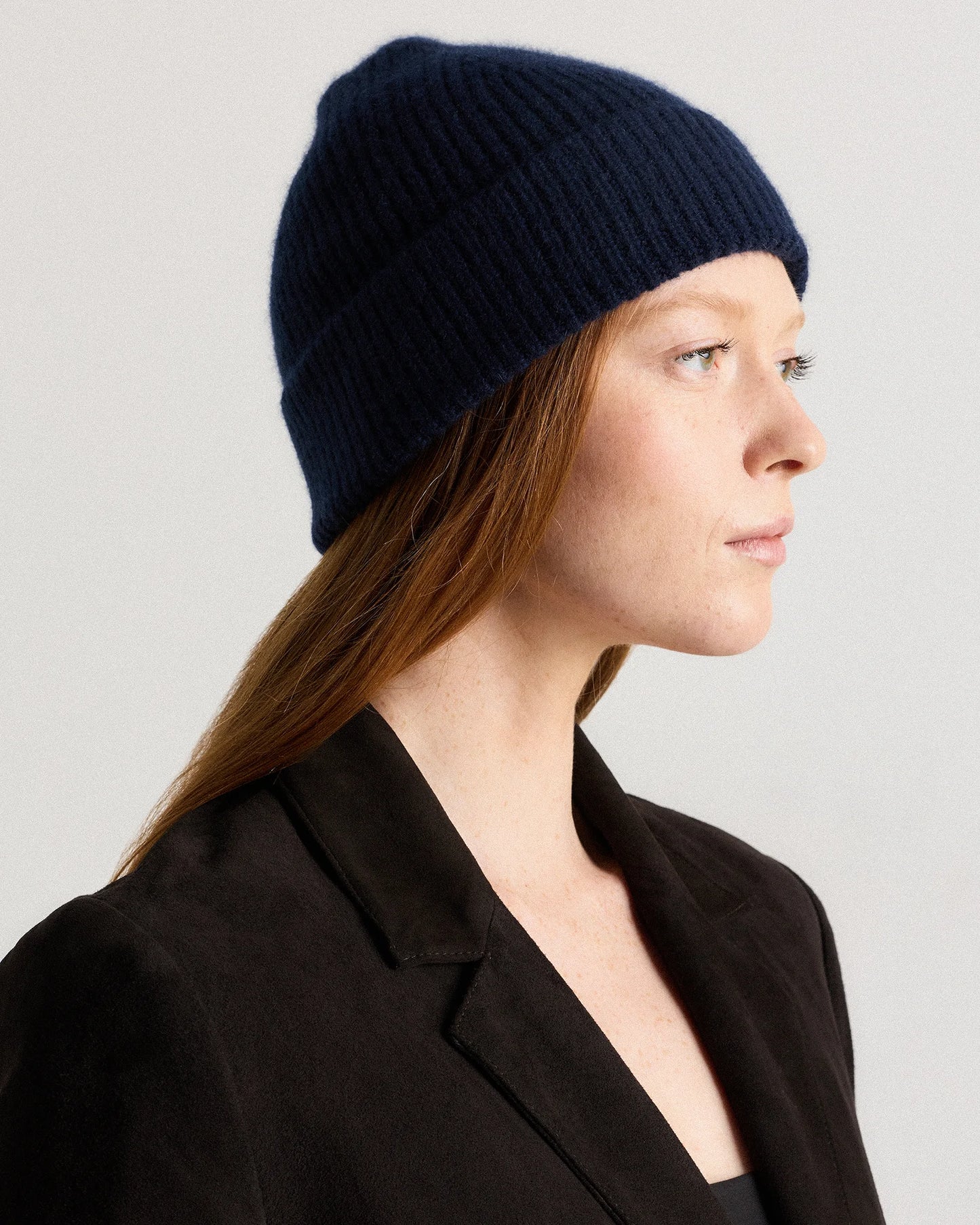 Mongolian Cashmere Ribbed Beanie - XS/S / Heather Charcoal
