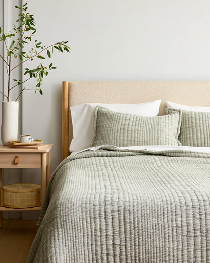 Organic Cotton Channel Stitch Coverlet Set - Twin / Coral Pink