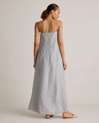 100% European Linen Strapless Maxi Dress - XS / Brick Red Heirloom Floral