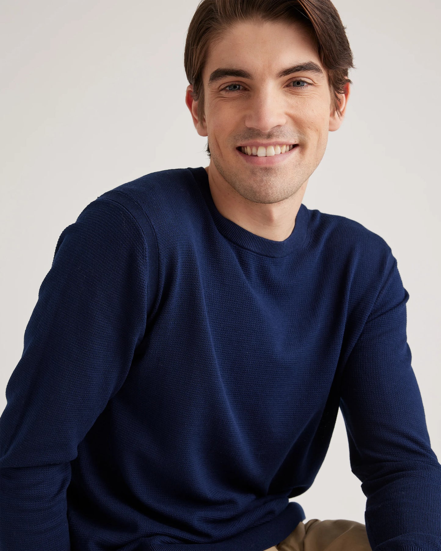 Organic Cotton-Silk Pique Crewneck Sweater - S / Speckled Beige