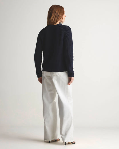 100% Organic Cotton Fisherman Crew Sweater - XS / Sapphire Blue