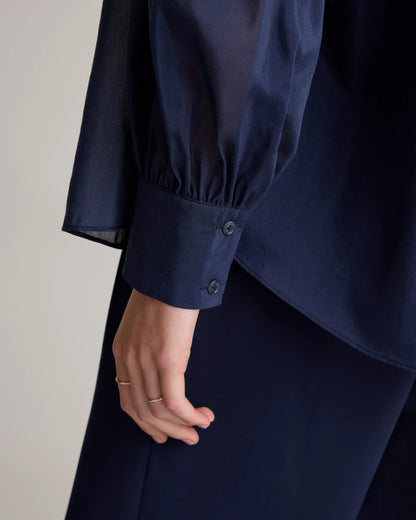 Cotton-Silk Voile Blouson Blouse - XS / Dark Navy