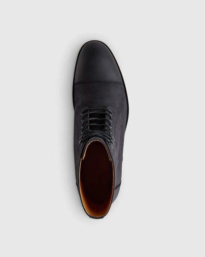 Crafted Leather Cap Toe Lace Up Boot - 7 / Matte Black
