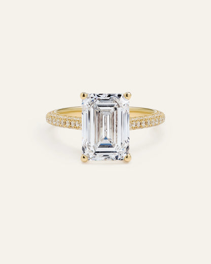 Lab Grown Diamond Emerald Pave Cathedral Engagement Ring - 5ct - 4 / Yellow Gold