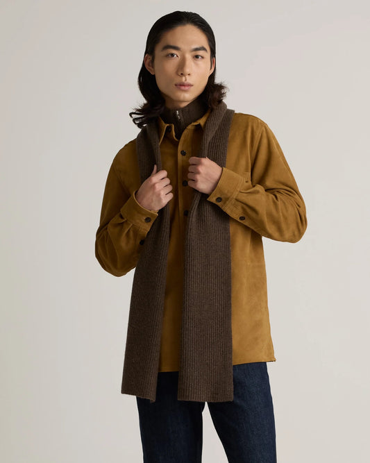Mongolian Cashmere Ribbed Scarf - One Size / Brown