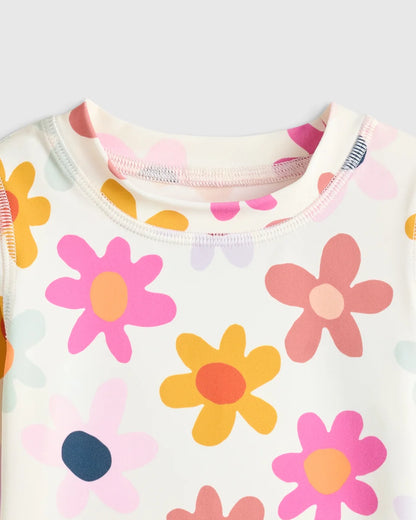 Long Sleeve Ruffle Rash Guard Two-Piece Swimsuit - 2T / Poolside Floral