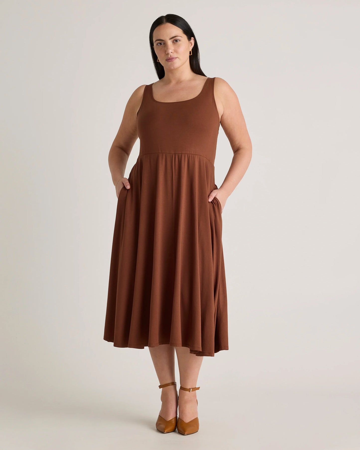 Tencel Jersey Fit & Flare Dress - 1X / Brown
