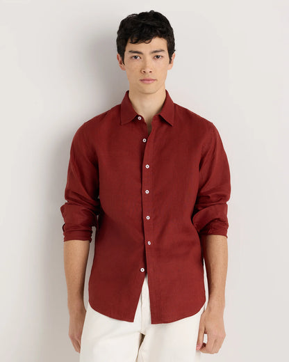 100% European Linen Relaxed Long Sleeve Shirt - XS / Flax