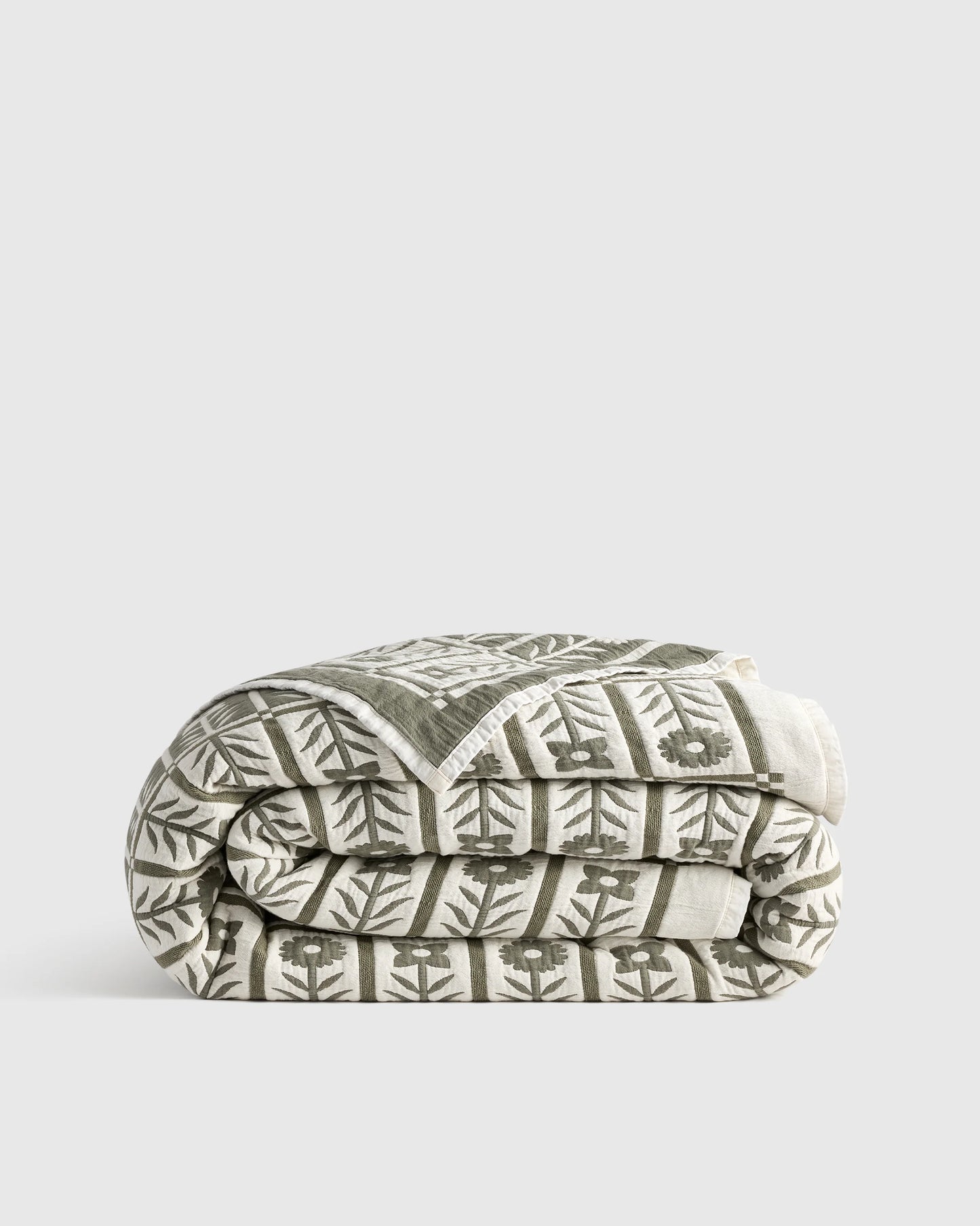 Organic Cotton Jacquard Floral Coverlet - Twin / Blue Fog