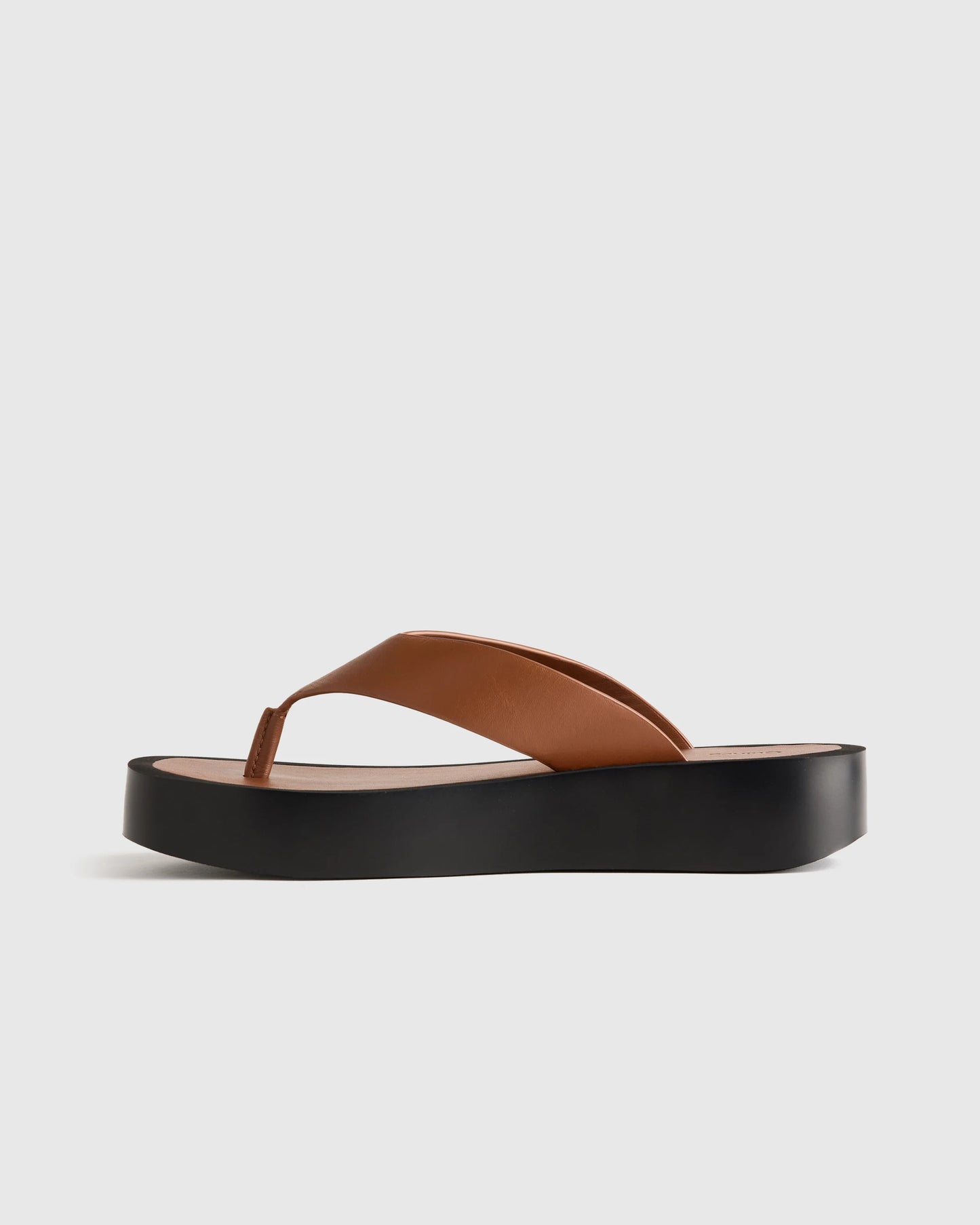 Italian Leather Thong Platform Sandal - 5 / Cognac