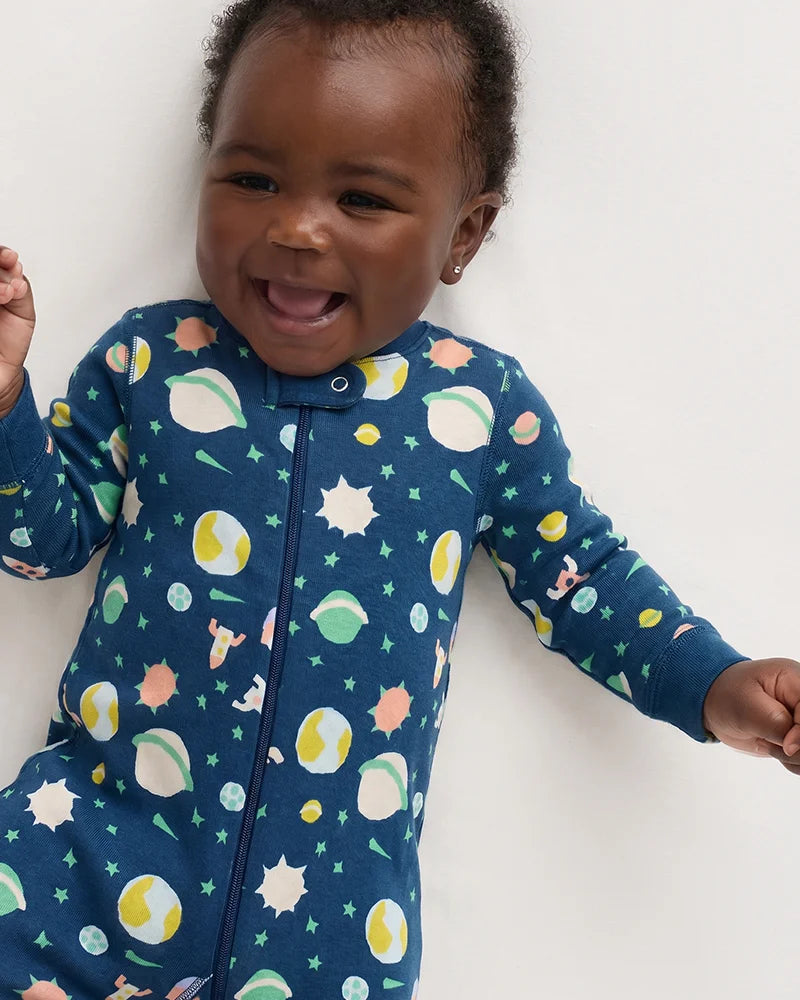 100% Organic Cotton One Piece Pajama - 0-3M / Navy Stripe